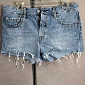 Levi's Light Blue Frayed Jean Shorts